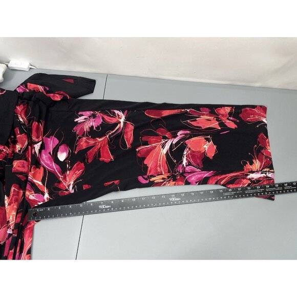 Susan Graver Jumpsuit Liquid Knit Floral Wrap Wide Leg Black Womens M Petite - Picture 13 of 14